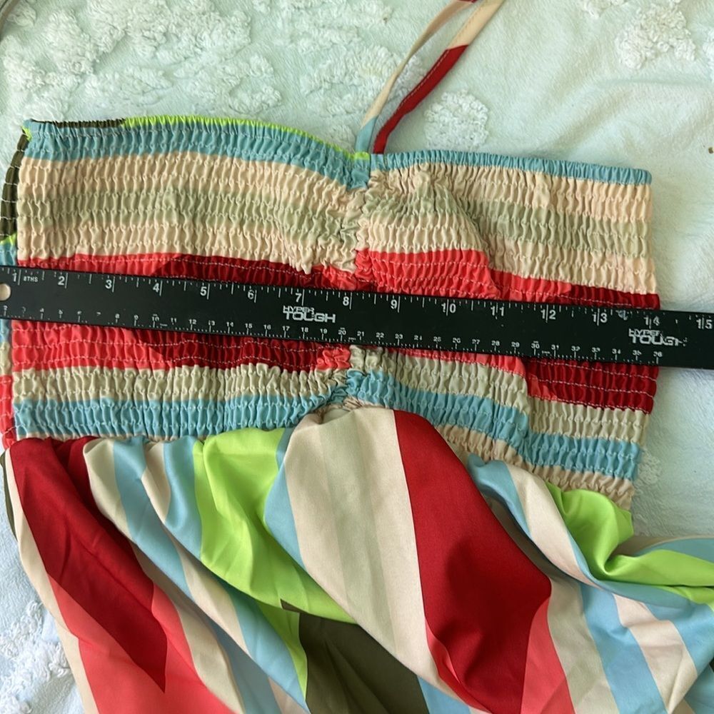 Women's Summer Geometric Print Bandeau Dress With Front Tie - Picture 5 of 6